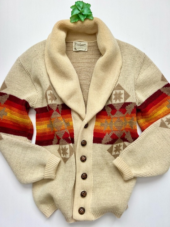 Pendleton Other - Pendleton Vintage 1970s Western Aztec Wool Shawl Collar Cardigan Sweater M